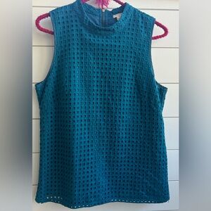 J. Crew Turquoise eyelet Sleeveless Knit Top Size 8